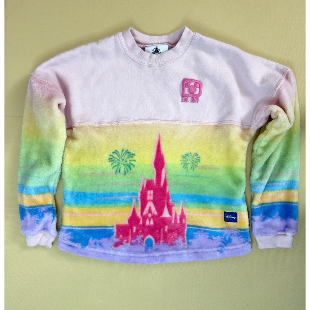 Disney Parks WDW Castle Fireworks Rainbow Sherpa Spirit Jersey Kids Medium 7/8‎